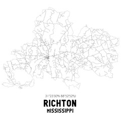 Richton Mississippi. US street map with black and white lines.