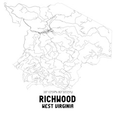 Richwood West Virginia. US street map with black and white lines.