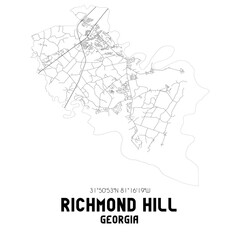 Richmond Hill Georgia. US street map with black and white lines.