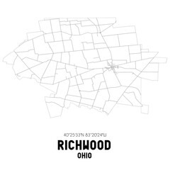 Richwood Ohio. US street map with black and white lines.