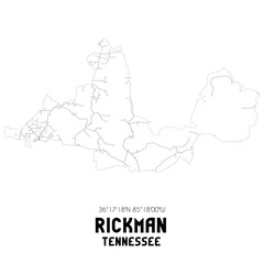 Rickman Tennessee. US street map with black and white lines.