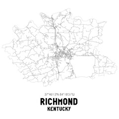 Richmond Kentucky. US street map with black and white lines.
