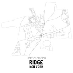 Ridge New York. US street map with black and white lines.