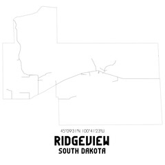 Ridgeview South Dakota. US street map with black and white lines.