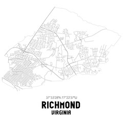 Fototapeta na wymiar Richmond Virginia. US street map with black and white lines.