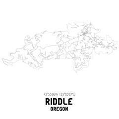 Riddle Oregon. US street map with black and white lines.