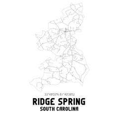 Ridge Spring South Carolina. US street map with black and white lines.