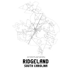 Ridgeland South Carolina. US street map with black and white lines.