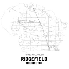 Ridgefield Washington. US street map with black and white lines.