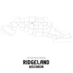 Ridgeland Wisconsin. US street map with black and white lines.