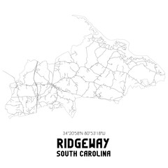 Fototapeta na wymiar Ridgeway South Carolina. US street map with black and white lines.