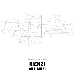 Rienzi Mississippi. US street map with black and white lines.