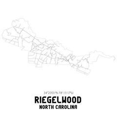 Riegelwood North Carolina. US street map with black and white lines.