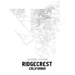 Ridgecrest California. US street map with black and white lines.