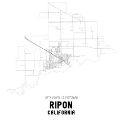 Ripon California. US street map with black and white lines.