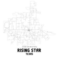 Rising Star Texas. US street map with black and white lines.