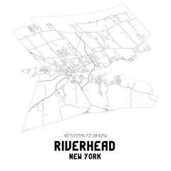 Riverhead New York. US street map with black and white lines.