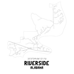 Riverside Alabama. US street map with black and white lines.