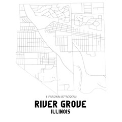 River Grove Illinois. US street map with black and white lines.