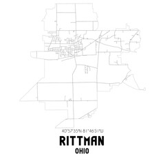 Rittman Ohio. US street map with black and white lines.