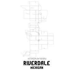 Riverdale Michigan. US street map with black and white lines.