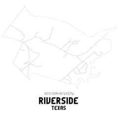 Riverside Texas. US street map with black and white lines.
