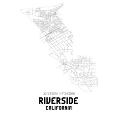 Riverside California. US street map with black and white lines.