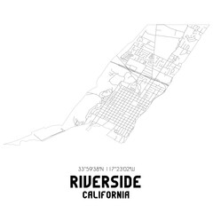 Riverside California. US street map with black and white lines.