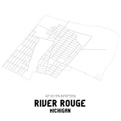 River Rouge Michigan. US street map with black and white lines.