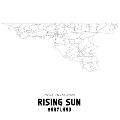 Rising Sun Maryland. US street map with black and white lines.