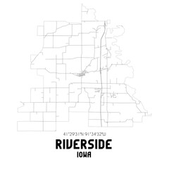 Riverside Iowa. US street map with black and white lines.