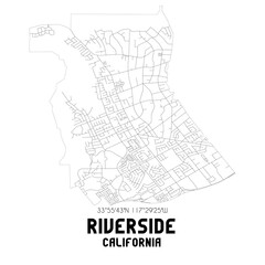 Fototapeta na wymiar Riverside California. US street map with black and white lines.