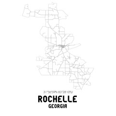 Rochelle Georgia. US street map with black and white lines.