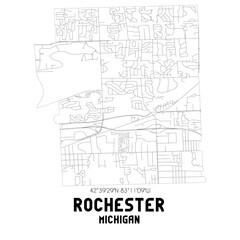 Rochester Michigan. US street map with black and white lines.