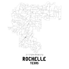 Rochelle Texas. US street map with black and white lines.