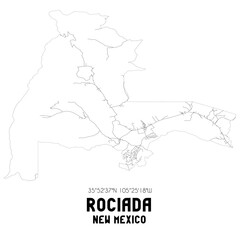 Rociada New Mexico. US street map with black and white lines.