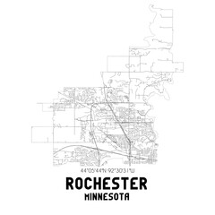 Rochester Minnesota. US street map with black and white lines. - obrazy, fototapety, plakaty
