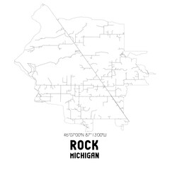 Rock Michigan. US street map with black and white lines.