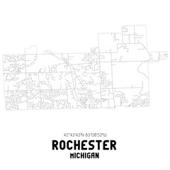 Rochester Michigan. US street map with black and white lines.