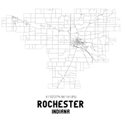 Rochester Indiana. US street map with black and white lines.