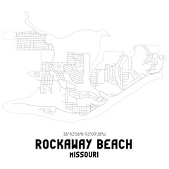 Rockaway Beach Missouri. US street map with black and white lines.