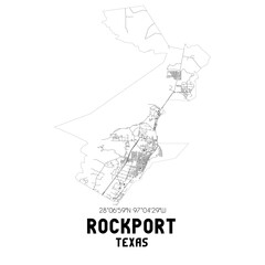 Rockport Texas. US street map with black and white lines.