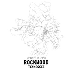 Rockwood Tennessee. US street map with black and white lines.