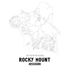 Fototapeta na wymiar Rocky Mount Missouri. US street map with black and white lines.
