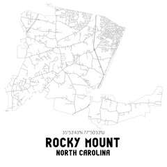 Rocky Mount North Carolina. US street map with black and white lines.