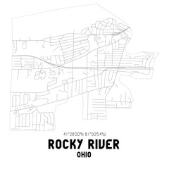 Rocky River Ohio. US street map with black and white lines.