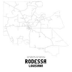Rodessa Louisiana. US street map with black and white lines.