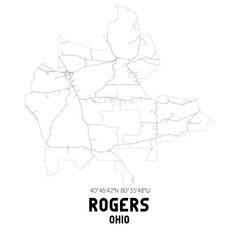 Rogers Ohio. US street map with black and white lines.