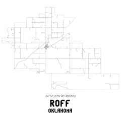 Roff Oklahoma. US street map with black and white lines.