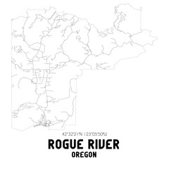 Rogue River Oregon. US street map with black and white lines.